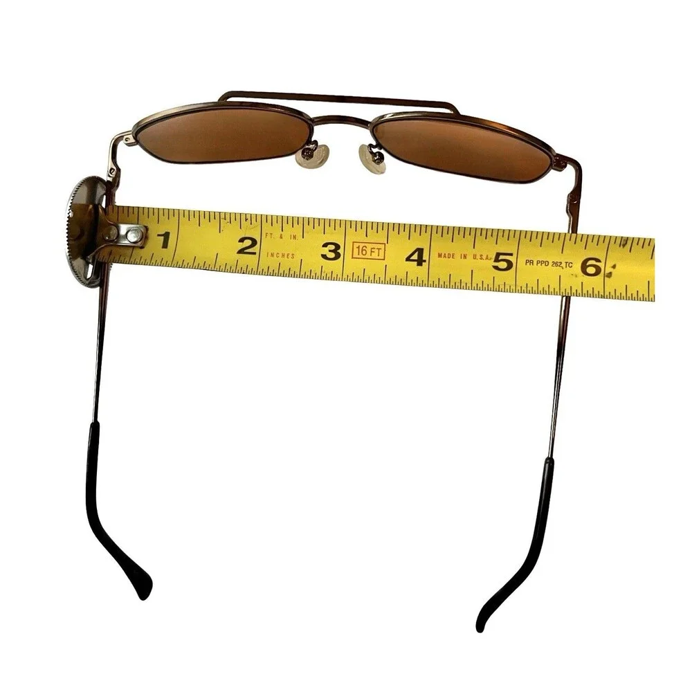 Y2K Brown Sunglasses Double Bridge Rectangle Metal Frame 90s Retro Indie Sleaze
